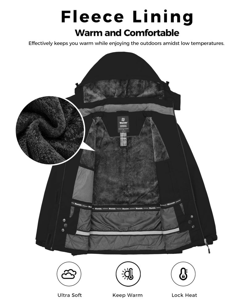 wantdo Women's Waterproof Skiing Jacket Warm Winter Snow Coat Windbreaker Ski Clothes Black S - Image 3